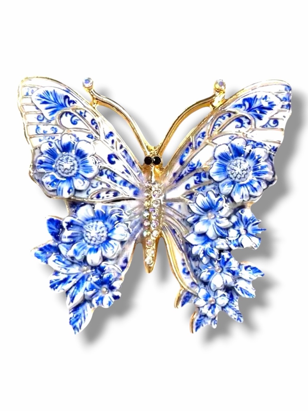 La dolce vita Blue & White Floral Butterfly Brooch